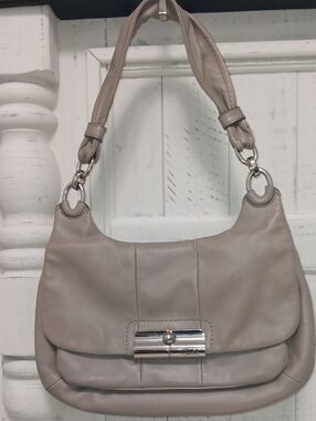 Coach Taupe Leather Shoulder Bag with Silver Hardware